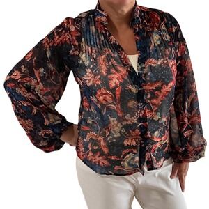 Express Floral Sheer Ruffle Blouse Top Womens Long Sleeve Size S